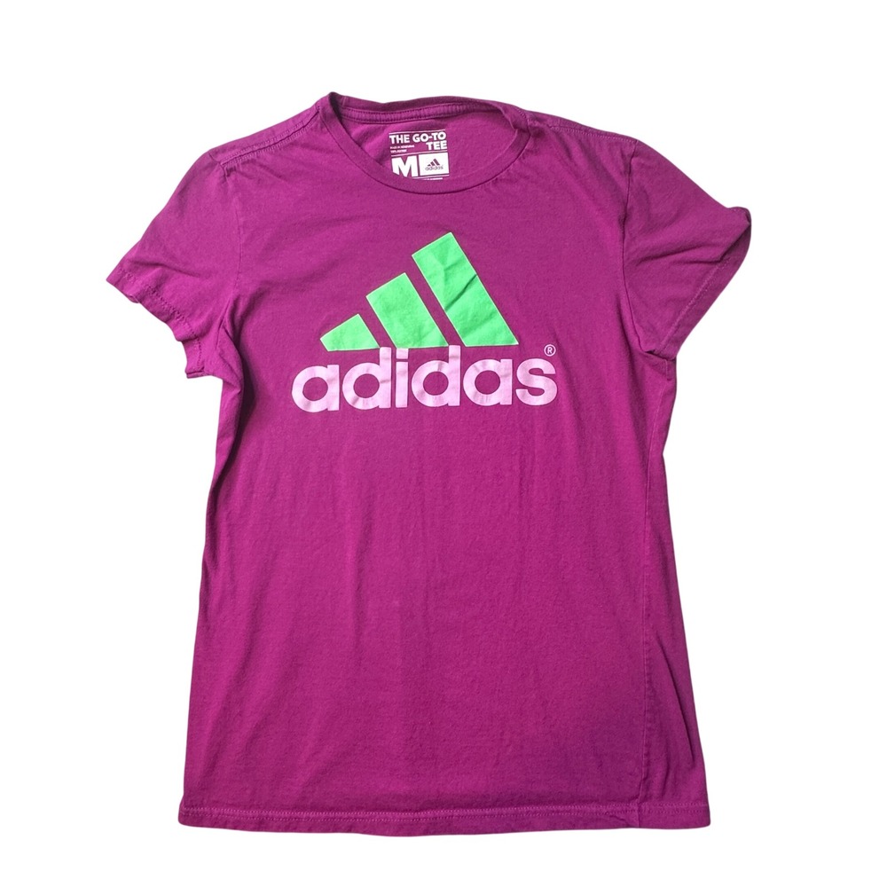 Adidas T-Shirt Womens M Magenta The Go-To Tee Logo Graphic Short Sleeve Cotton